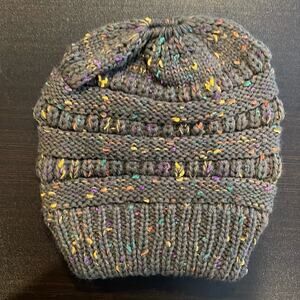 New  Confetti Beanietail Ponytail Messy Bun Ribbed Beanie Hat Cap Elastic